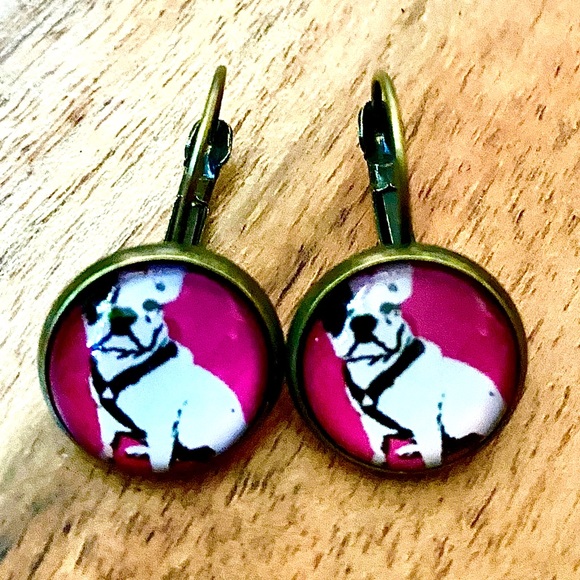 Unknown Jewelry - 3/$28 Dog, Cute & dainty Boston Terrier and hot pink round earrings, new